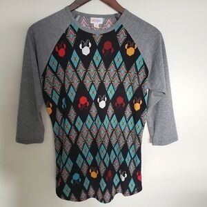 Lularoe Randy Disney Minnie Mouse Southwestern Top Size XS Black Gray